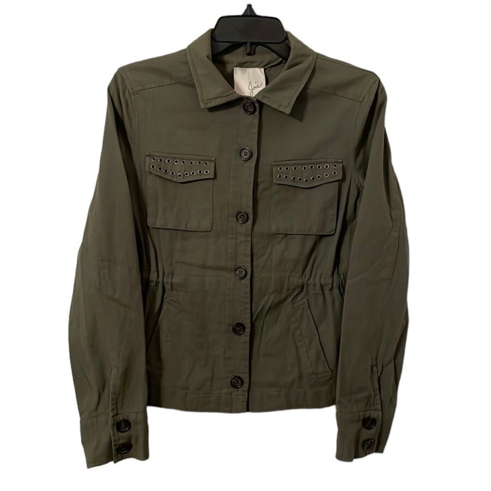 Joie Women's New Army Green Jatara Twill Buttoned Collared Shirt Jacket Size XS